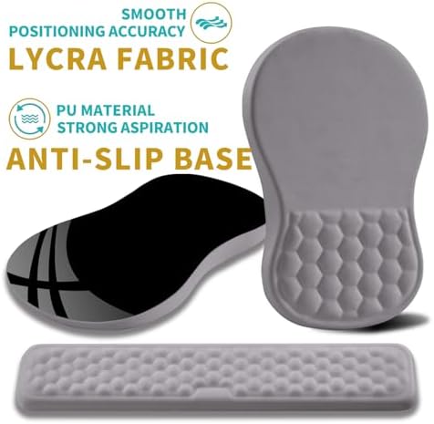 Hokafenle 2 In 1 Ergonomic Mouse Pad Wrist Support & Wrist Rest For Computer Keyboard Set, with Relieve Carpal Tunnel Pain Massage Bulge and Full Memory Gel Design (2In1 Set,Neutral Gray Light Purple)