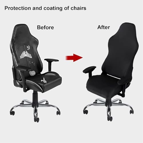 Gaming Chair Cover, Ergonomic Office Computer Game Chair Slipcovers, Stretchy Polyester Covers, 4pc/Set with Armrest Covers/Back/Seat Cover for Reclining Racing Gaming Chair Black