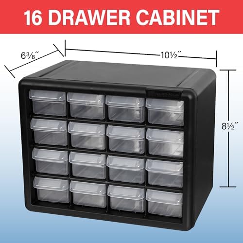 Akro-Mils 16-Drawer Plastic Storage Cabinet, 10.5"W x 6.5"D x 8.5"H, White