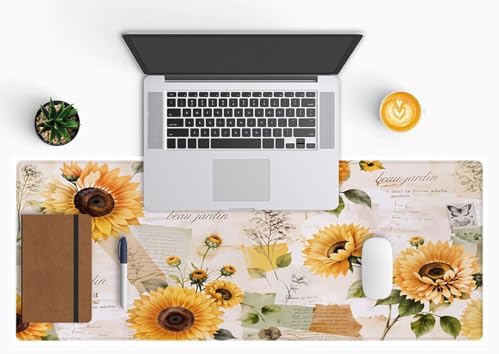 Gaming Large Mouse Pad with Stitched Edges, Vintage Sunflowers Desk Mat, Extended Keyboard Pad, Non-Slip Rubber Base Desk Pad for Keyboard and Mouse, 31.5X11.8 inch