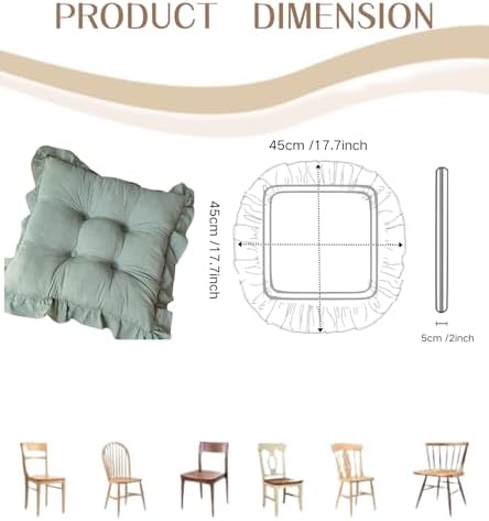 Tufted Cotton Chair Cushions Set of 2 Solid Color Soft Comfort Chair Pads with Ruffles Farmhouse Country Seat Cushions for Kitchen Indoor Dining Room Patio Chairs (Green,17"x17")