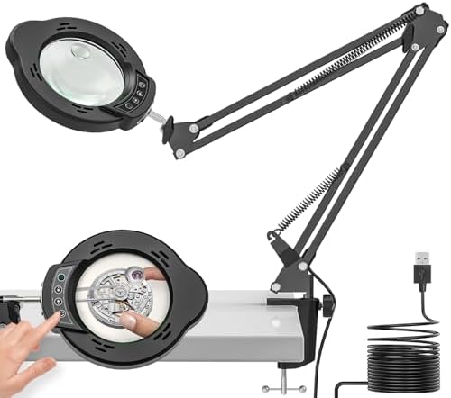 15X 10X Magnifying Glass with Light and Clamp, Magnifying Lamp