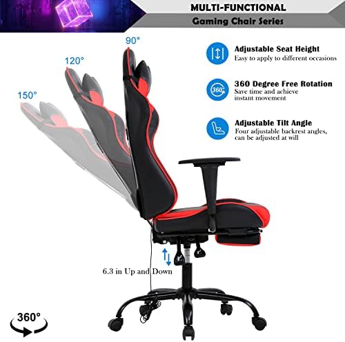 Red Gaming Chair with Footrest, PU Leather Gaming Chairs for Adults, High Back Comfy Office Chair Ergonomic Desk Chair Computer Chair, Reclining Gamer Chair, Height & Backrest Adjustable, 300 Lbs
