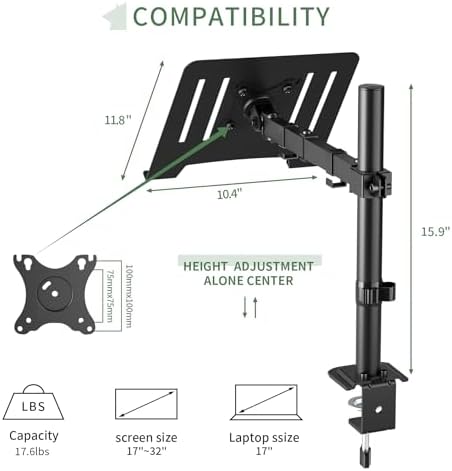 UPGRAVITY Black Laptop Desk Mount for 17 inch Notebook or 14”-32” Monitor