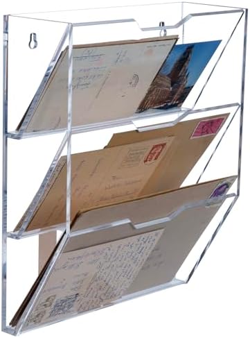 MyGift 3 Tier Acrylic Mail Sorter Wall Mounted Letter Holder Rack