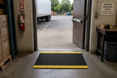 Guardian 24020301BY Soft Step Anti-Fatigue Floor Mat, Vinyl, 2'x3', Black with Yellow Stripe