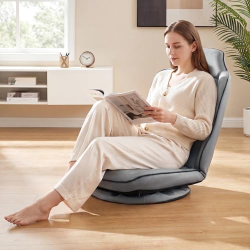 GIANTEX 360° Swivel Floor Gaming Chair with 5-Level Adjustable Backrest, Foldable Reclining Lounge Chair with Padded Seat Cushion, Lazy Floor Sofa for Reading, Working, Watching TV (Gray)