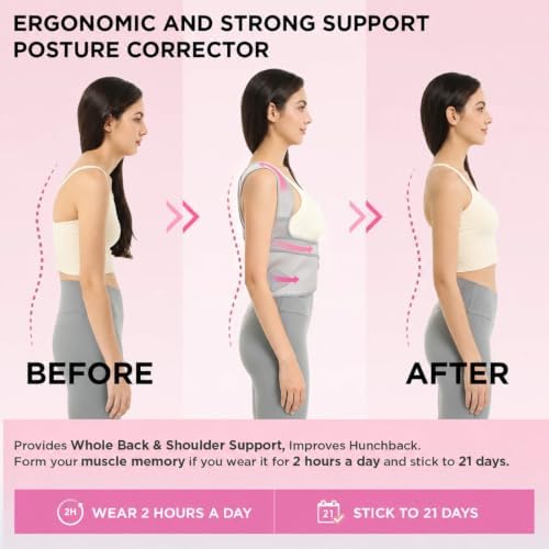 Vicorrect Posture Corrector for Women and Men: Adjustable Back Brace for Upper Back Support - Shoulder Neck Pain Relief - Lightweight Breathable Design (Gray Large)