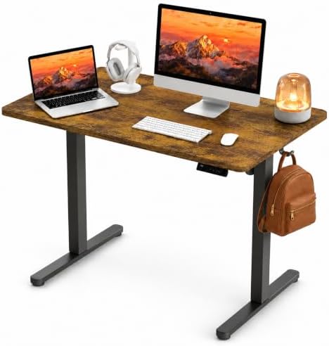 Electric Standing Desk, 40" x 24" Adjustable Height Sit Stand Desk, Small Space Workstation, Compact Computer Desk for Home Office, Stable Steel Frame (Rustic)