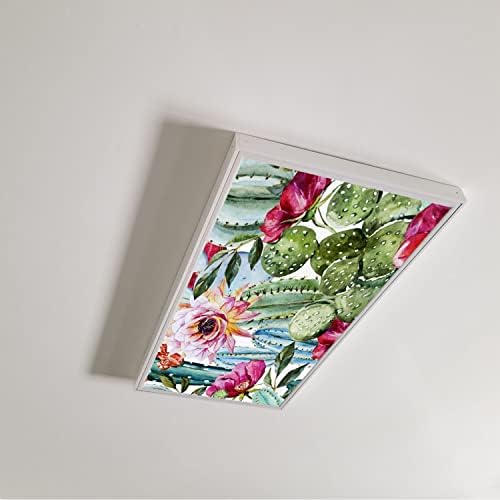 Fluorescent Light Cover Decorative Ceiling Light Filters,Watercolor Cactus Pattern,for Classroom Office Hospitals Home Ceiling Decorative,2ft x 4ft,Blue