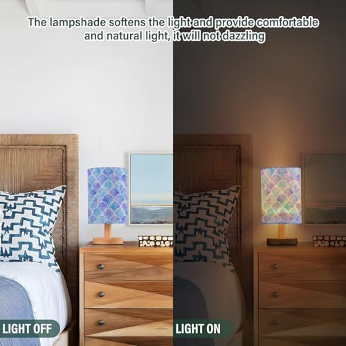 ALAZA Watercolor Rainbow Scales of Mermaid Decor Bedside Table Lamp with USB Port for Bedroom Nightstand Office Desk LED Bulb Included