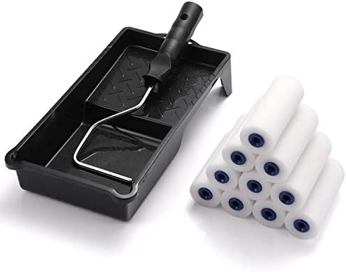 Foam Paint Roller, Roller Frame with 4-Inch Mini Paint Roller Cover Refills with Foam-Covered Ends, High-Density Foam Paint Tray Set for Room Home Repair Mini Paint Kits(12 Piece)