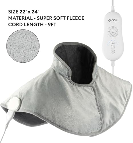 GENIANI Electric Throw - Heating Pad for Neck and Shoulders, Large Heated Pad for Neck Pain, Shoulder Heating Wrap with 4 Auto Shut-Off, 6 Heat Settings, Pain Relief, Gifts for Women Men - 22"x24"