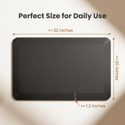 Extra Thick Kitchen Mat (20"x32"x1.2") - 1.4" Arch Support Anti Fatigue Standing Mat, Anti-Curl Edges Premium PU Foam Comfort Mat for Standing Desk, Kitchen Floor Mat, Home & Workshop