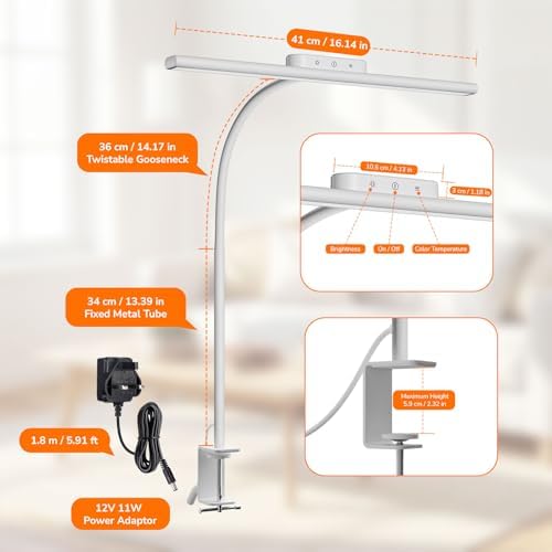 Lepro Desk Lamp with Clamp, Led Clip on Desk Lights for Home Office, White