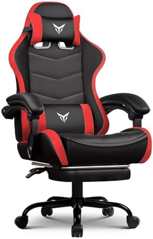 GTPLAYER Gaming Chair High Back Computer Chairs with Foot Rest for Adults, Ergonomic Height Adjustable Recliner Chair 300lbs with Linkage Armrest and Lumbar Support for Home Office, Red