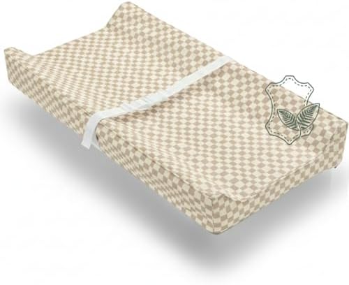 Vegan Leather Contoured Baby Changing Pad | Waterproof & Wipe-Clean PU Leather Diaper Change Mat, Soft, Wipeable Cover, Safety Strap, Non-Slip Bottom, Topper for Standard Infant Diaper Table & Dresser