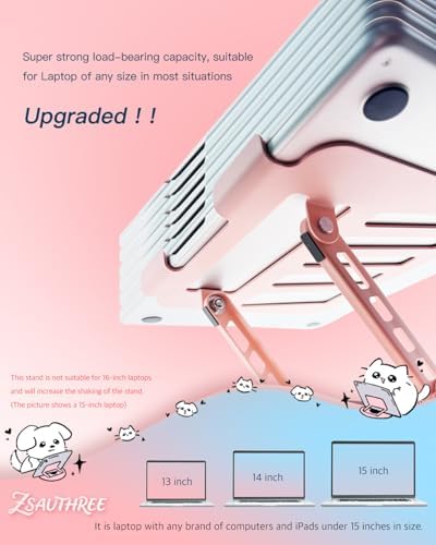 Upgraded Pink Swivel Laptop Stand - 360° Rotating Base & Foldable|Cute Dog Patterns for Healing Vibe|Fits MacBook & 13-15" Laptops|Ideal for Desk Work,Office,Travel,Home,Painting