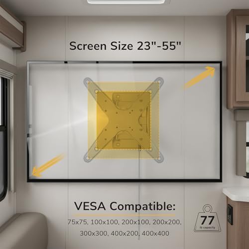 Mount-It! Lockable RV TV Mount 23-55 Inch, Full Motion RV TV Wall Mount for Camper, Travel Trailer & Motorhome, Pull Cord Locking Mechanism, Quick Release, Heavy Duty VESA 75x75-400x400, 77 lb