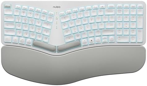 Nulea RT05 Wireless Ergonomic Keyboard, Split Keyboard with Wrist Rest, USB-C Charging, 7-Color Backlight, Natural Typing, Bluetooth and USB Connectivity, Compatible with Windows,Mac