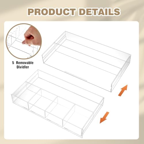 Briwooody 2 Pcs Acrylic Drawer Organizer, 11.8 x 17 x 1.9'', 7 Compartments
