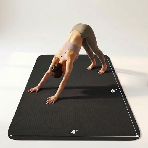 Large Yoga Mat 6'x 4'（72”x 48”）—1/4" &1/3" Extra Wide Exercise Mat 183cm x 122cm Large Exercise Mat Big Home Yoga Mat Pilates Mat,Non Slip,Thick,TPE Workout Mat,for Women & Men, Yoga, Pilates, Gym and Floor Workouts Pilates