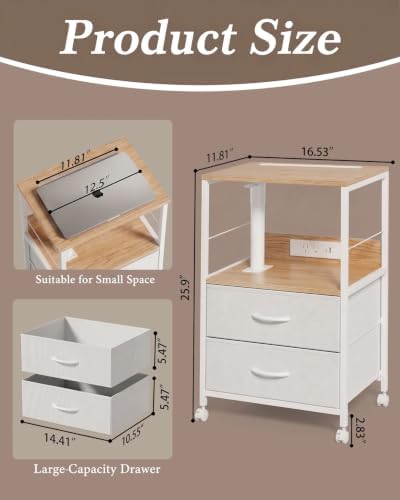 Faesun Night Stand with Charging Station & Swivel Top, Oak White