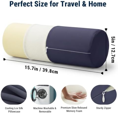 Neck Roll Pillow, Neck Pillow for Sleeping with Cooling, Washable Cover