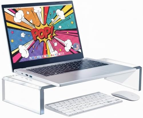 Azar 515360 Acrylic Monitor Stand Riser – Made in USA Laptop stand and Monitor Riser Acrylic Monitor Stand Riser Clear Laptop Stand for Desk Ergonomic Display Riser, Clear (15-Inch-Luxury Handcrafted)