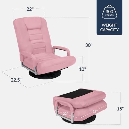 Best Choice Products Swivel Gaming Chair 360 Degree Multipurpose Floor Chair Rocker for TV, Reading, Playing Video Games w/Lumbar Support, Armrest Handles, Adjustable Foldable Backrest - Pink