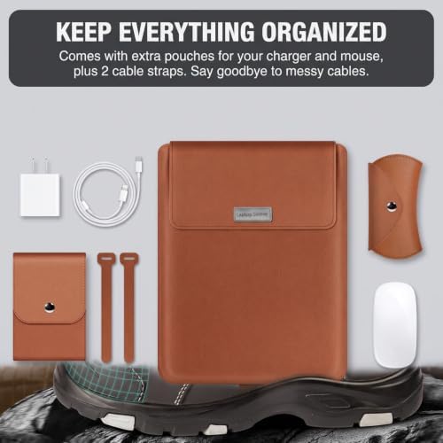 14 Inch Laptop Sleeve Case Leather Bag with Stand for Mac Book Pro