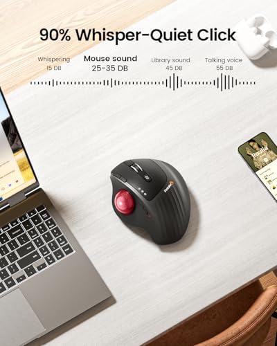 ProtoArc EM01 NL Wireless Trackball Mouse, Rechargeable Thumb Control, Red