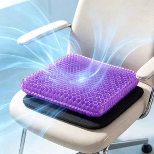 100% Gel Seat Cushion Original-Extra Thick, Breathable Honeycomb Design,Non-Slip Cooling Cushion for Office Chair, Car & Wheelchair, Purple 1pc Seat Cover