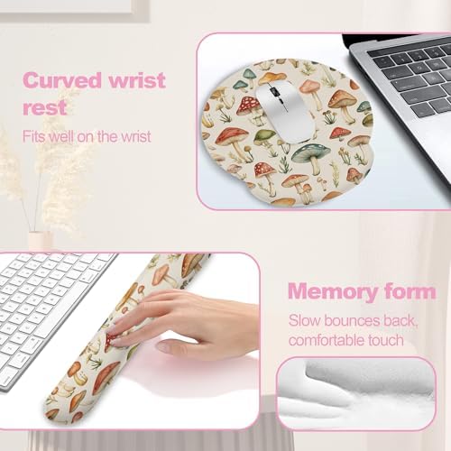 Retro Mushrooms Ergonomic Wrist Support Keyboard Mouse Wrist Rest Set, Computer Office Comfortable Wrist Rest for Mouse Easy Typing