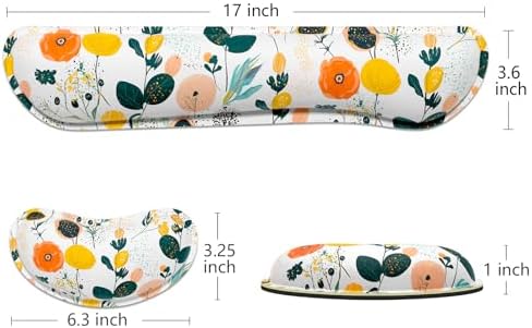 Dapesuom Enlarge Keyboard Wrist Rest, Memory Foam Wrist Cushion for Desk Mats Support, Typing Pain Relief Keyboard Mouse Pad Rests Set with Non-Slip Base for Gaming Laptop Computer, Flowers & Herbs