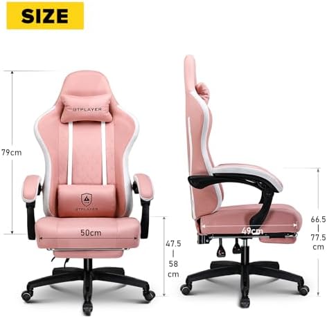 GTPLAYER Gaming Chair with Foot Rest & Pocket Spring Cushion, Ergonomic High Back Computer Desk Chair with Headrest & Lumbar Support for Back Pain Relief, Rose