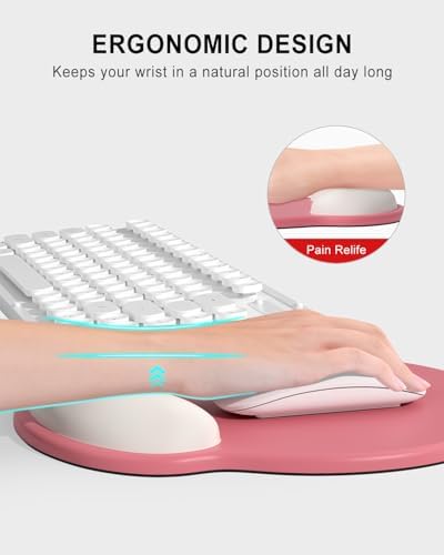 Auhoahsil Ergonomic Mouse Pad with Wrist Rest, Comfortable Silicone Non-Slip Computer Pain Relief Gel Mouse Mat with Wrist Support for Gaming, Work, Office, Women & Men, Cute Pattern, Pink Beige