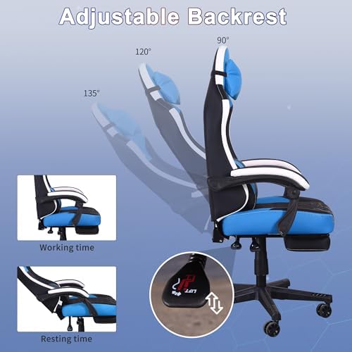 Gaming Chair,Video Game Chair with Footrest and Massage Lumbar Support