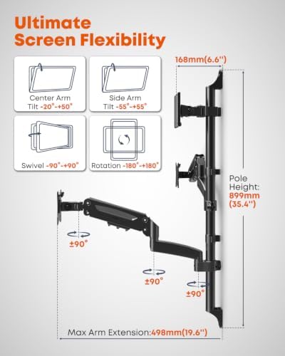 PUTORSEN Triple Monitor Wall Mount for Up to 49" Screens, Holds 44 lbs