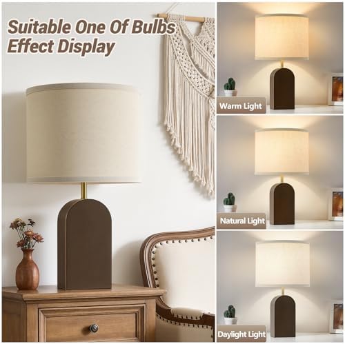 Wood Table Lamps for Bedroom,19" Farmhouse Bedside Lamps Set of 2,Walnut