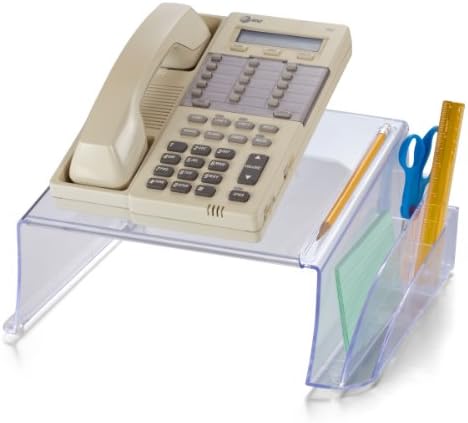 Officemate Telephone Stand - Laptop Stand and Desk Organizer with Storage Underneath, 3 Pen Compartments, 2 Accessory Holders, Non-Skid Rubber Pads, 12.5 x 10.125 x 5.25 Inches, Clear