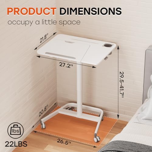 JOY worker Mobile Standing Desk, 60° Tiltable Rolling Laptop Desk, White
