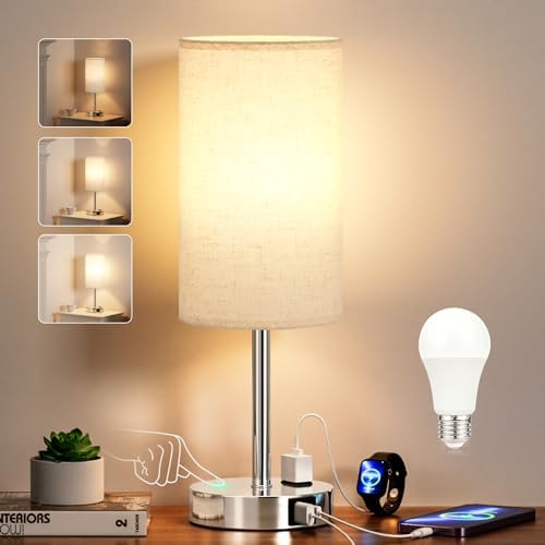 White Touch Table Lamp for Bedroom - Bedside Desk Lamp for Dorm Study