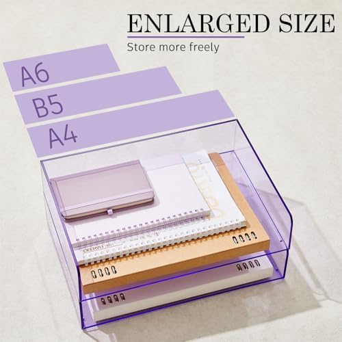 Harloon 4 Tier Paper Organizer Clear Purple Letter Tray Acrylic File Tray