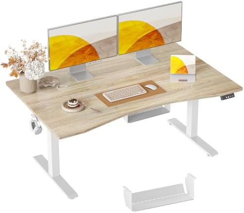 TIQLAB 55x30 Extra Deep Standing Desk with Cable Management, Maple