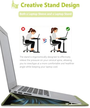 HYZUO 13 Inch Laptop Sleeve Case with Stand for MacBook Air, Olive Green