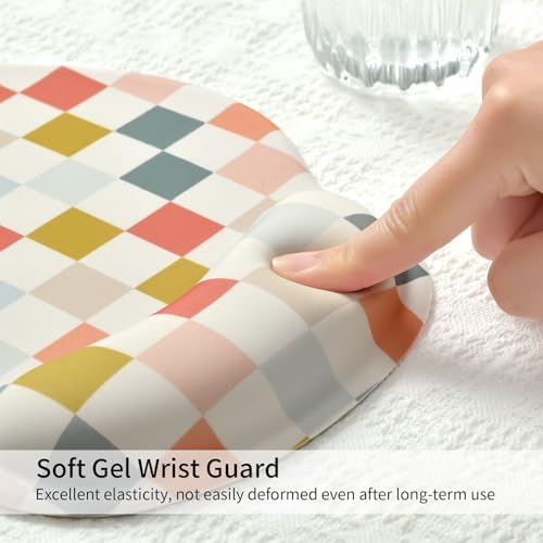 Retro Checkered Mouse Pad with Support Wrist Rest,Cute Funny Boho Ergonomic Mouse Pad with Non-Slip Base for Office Gaming Working Computers,Desk Accessories Pain Relief,Colorful