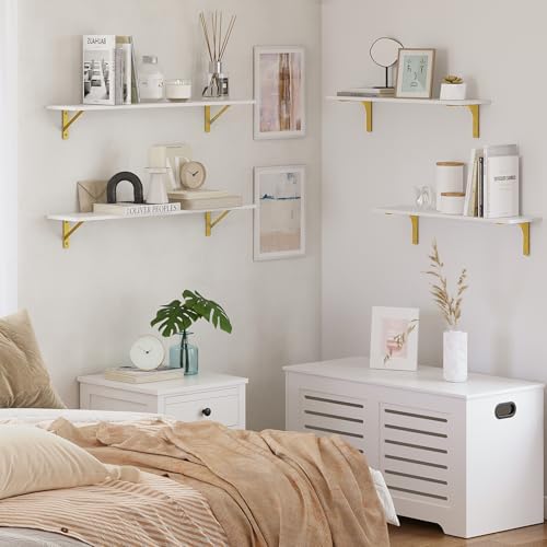 DINZI LVJ Long Wall Shelves, 31.5Inch Wooden Wall Mounted Shelves, Set of 4