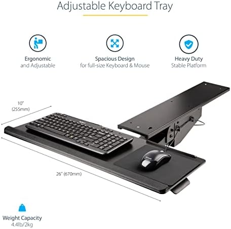StarTech Under Desk Keyboard Tray, 10" x 26" Platform (KBTRAYADJ2)