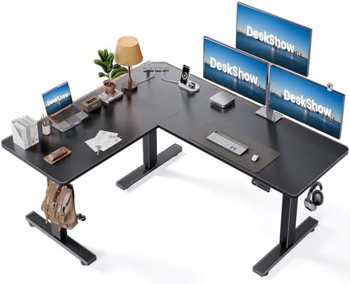 63x55 L-Shaped Electric Standing Desk with Charging Station